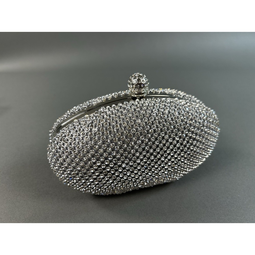 Lulu Townsend Silver Crystal Rhinestone Oval Evening Clutch Purse‎ Chain NWT